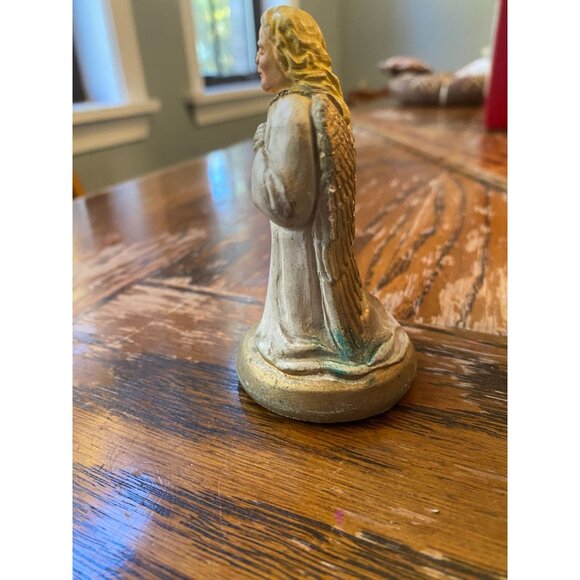 Hand-Painted Ceramic Angel Figurine With Gold Wings & Base - Picture 4 of 6